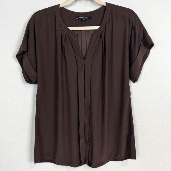 Lafayette 148 Brown Silk Short Sleeve Blouse 2 - Picture 1 of 7